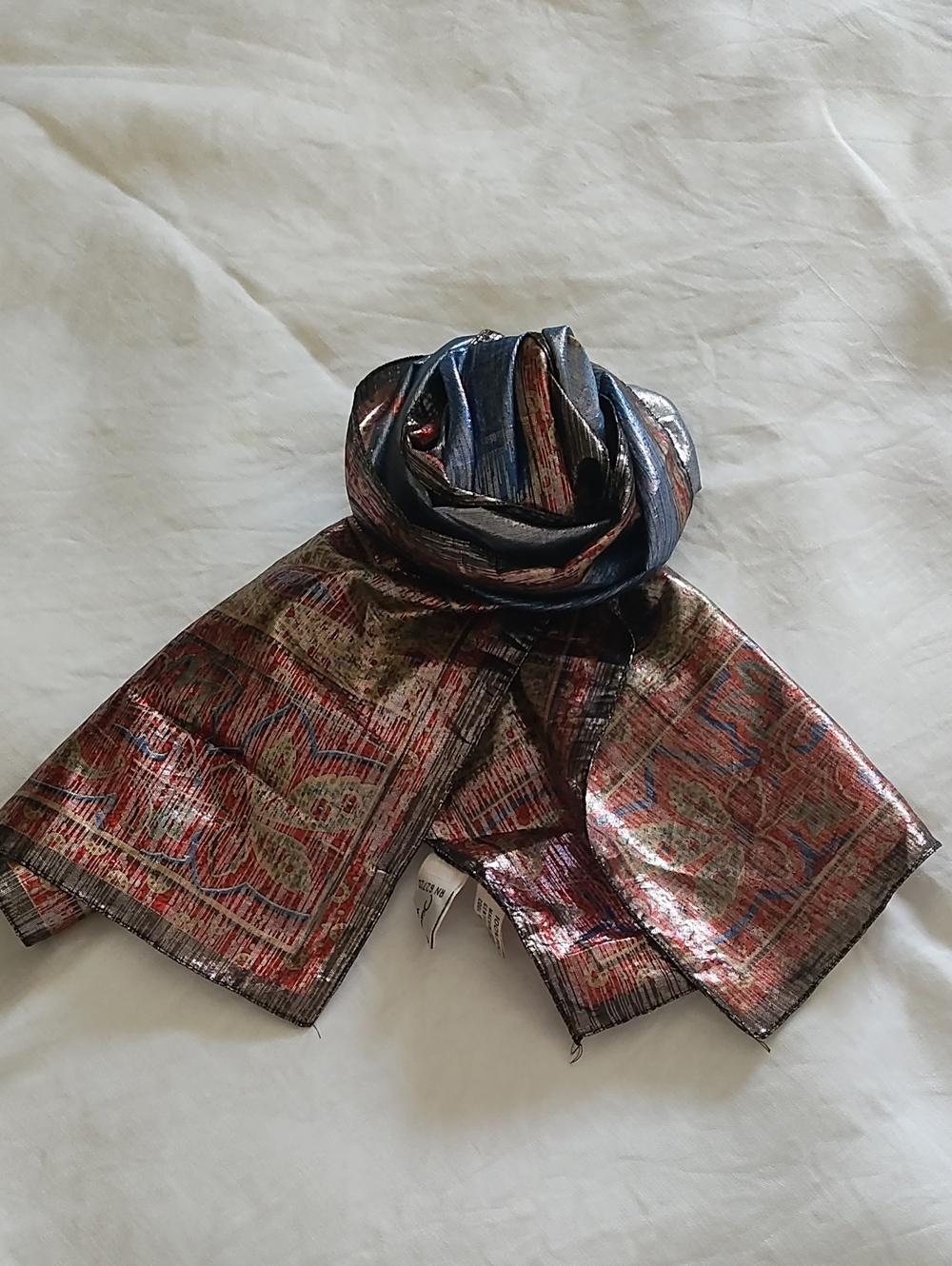 Oscar de la Renta Metallic Paisley Wrap in Red and Blue